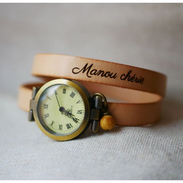 Uhr Bronze Lederarmband 2 Umdrehungen verstellbare Schlie&szlig;e