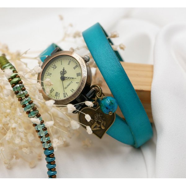 Uhr Bronze Lederarmband 2 Umdrehungen verstellbare Schlie&szlig;e