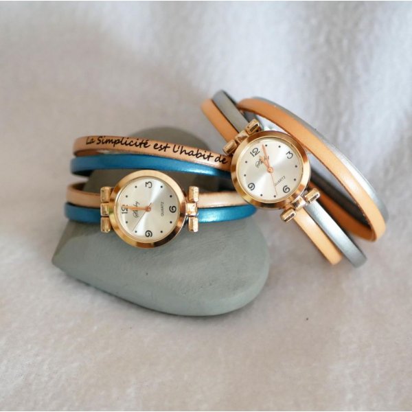 Uhr mit ros&eacute;goldenem Zifferblatt und Double-Turn-Armband zum Selbstgestalten