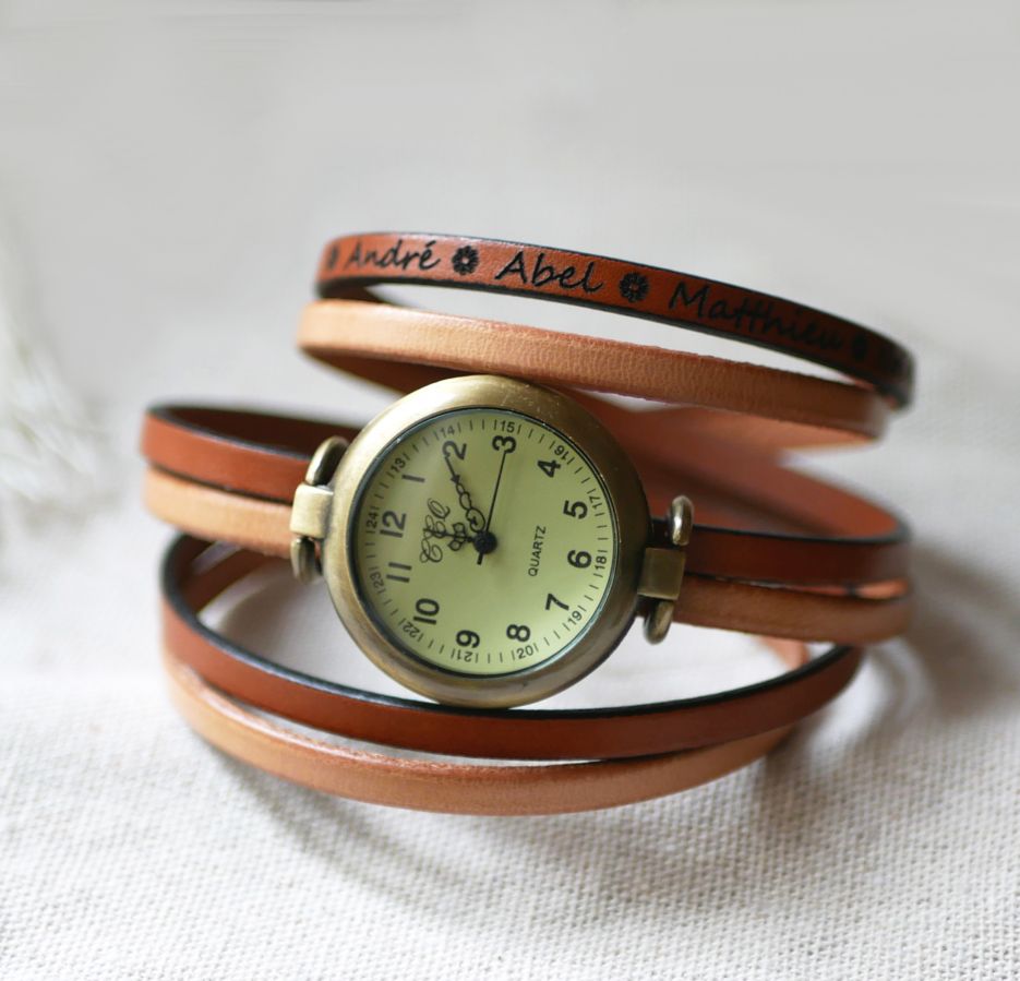 Großhandel Uhr mit Vintage-Bronze-Zifferblatt und personalisiertem Triple-Turn-Lederarmband