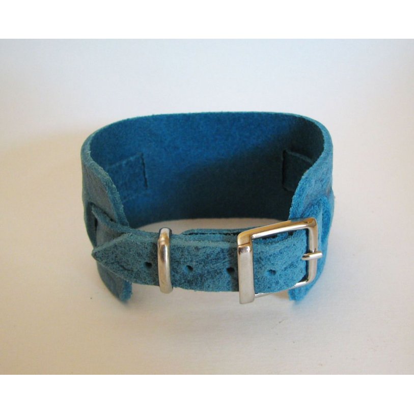 Armbanduhr quadratisch Manschette Leder blau