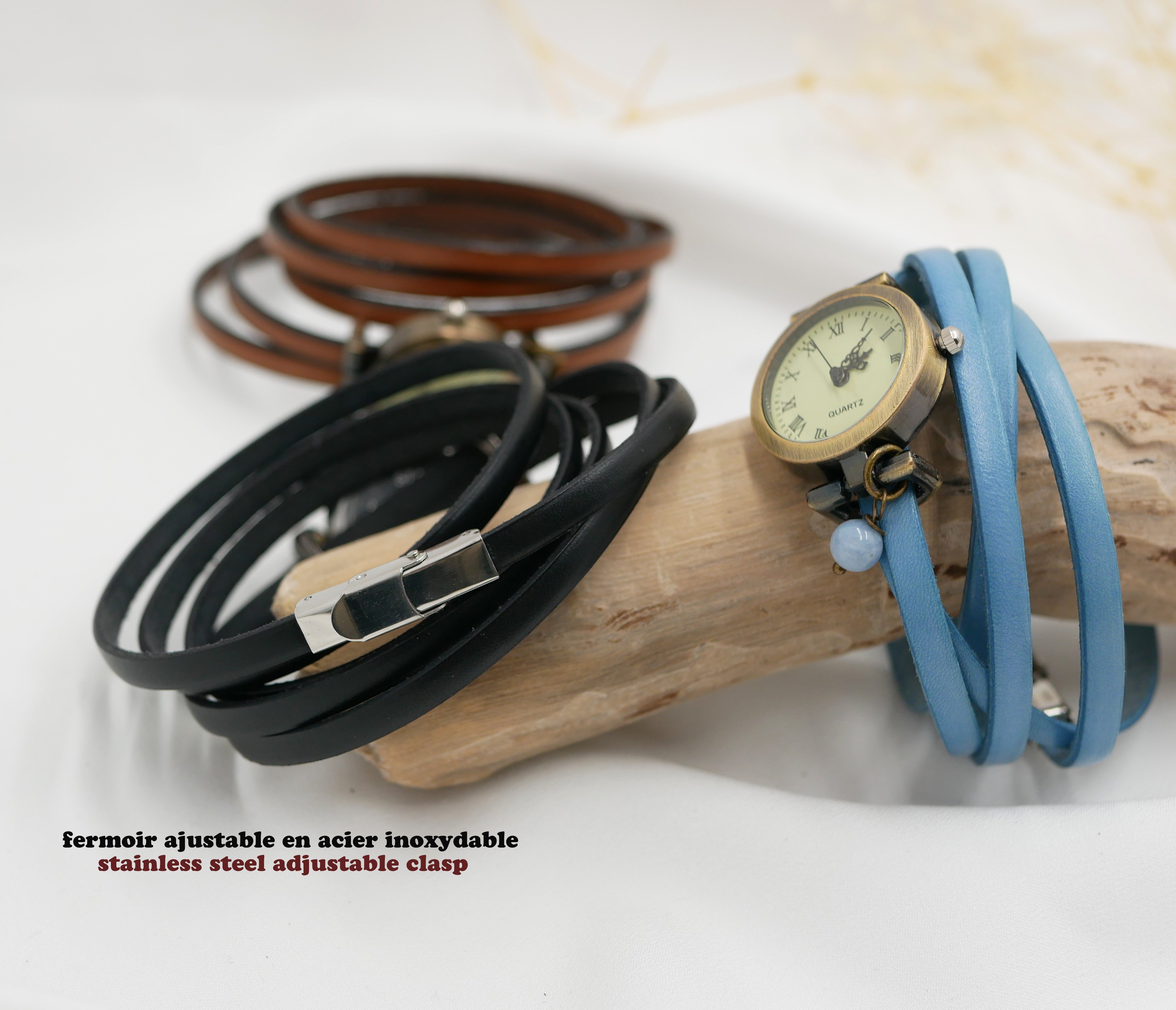 Vintage-Uhr Lederarmband mit mehreren Runden und verstellbarer Schließe