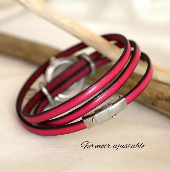 Uhr zum Selbstgestalten mit Lederarmband 3 T&uuml;rme Leder silbernes Zifferblatt mit Anh&auml;nger 