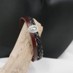 Duo-Medaillon-Armband aus schwarzem und braunem geflochtenem Leder im Vintage-Stil mit Magnetverschluss