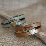 Doppeltes Armband aus Leder und Bronzeherz, Gravur Ihrer Worte möglich