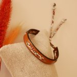 Flor&acirc;me-Armband mit Liberty-Band Ava automne auf camelfarbenem Leder
