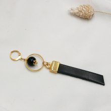 Solo Ohrring hängend vergoldet am langen Leder Schwarz oder Farbe nach Wahl