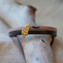 Duo Lederarmband und Schlaufe goldene Weizenähre personalisierbar, Weizenhochzeitsgeschenk für Frauen