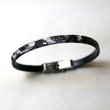 Damenarmband aus feinem Leder schwarz grau Glitzereffekt