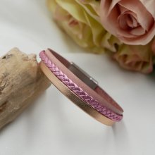 Manschettenarmband aus laminiertem rosa und pfirsichfarbenem Leder, anpassbar