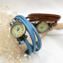 Vintage-Uhr Lederarmband mit mehreren Runden und verstellbarer Schließe