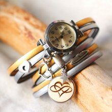 Armbanduhr triple tour in duo Leder und Holz Cabochon zu personalisieren 