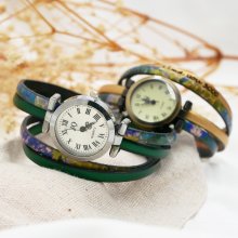 Armbanduhr doppeltes Lederarmband mit impressionistischem Druck und Farbe nach Wahl zum Anpassen 